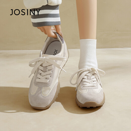 Zhuoshini Retro Forrest Training Shoes Women's 2026 New Spring Sports Women's Shoes Thick Soled White Shoes Versatile Sneakers Beige 40