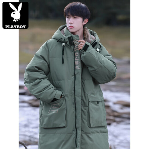 Playboy (PLAYBOY) mid-length down jacket men's winter new Korean style casual large size trendy brand thickened couple's hooded jacket red white duck down new style 905 M 80-120Jin Jin is equal to 0.5 kg