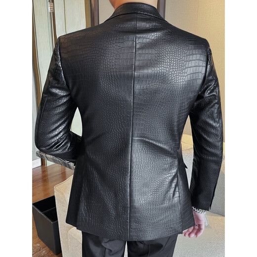 SEPTWOLVES crocodile leather suit jacket men's autumn and winter 2025 new style British casual handsome slim suit top black M (95-115Jin Jin equals 0.5 kg)