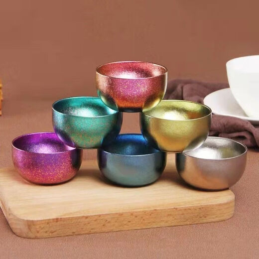 Pupan titanium cup double-layer water cup high-end small tea cup pure titanium master tea cup master cup tea set outdoor travel water cup single rich gold 99.9% pure titanium