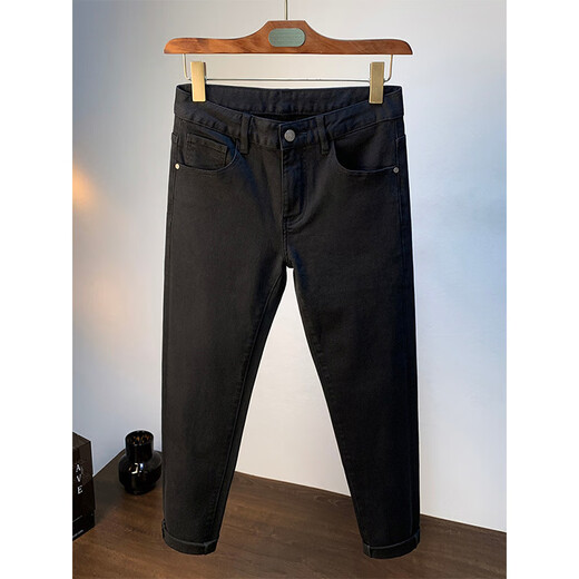 Playboy (PLAYBOY) high-end light luxury men's jeans winter new pure black slim-fit elastic pints European station casual trousers black 32 recommended 135-145Jin Jin equals 0.5 kg