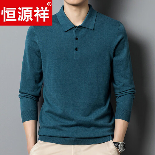 Hengyuanxiang high-end middle-aged men's long-sleeved t-shirt men's spring new thin lapel knitted t-shirt cardigan sweater dad wear purple sauce red L 170