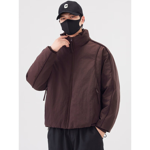 KBXNG劲霸新款男士工装羽绒服短款潮牌立领上衣加厚保暖面包服冬装外套 咖啡色 M 120斤内
