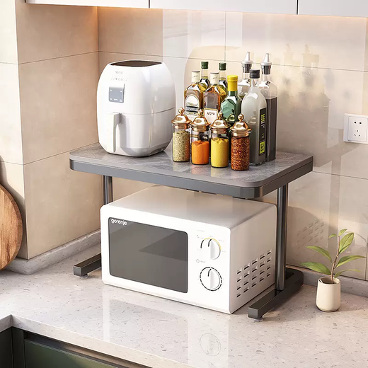 Yusenyi kitchen storage rack tempered glass flat plate countertop microwave oven shelf stove storage rack space-saving multi-layer (length 80 width 35 height 37) black shelf - matte snow mountain white 1 layer