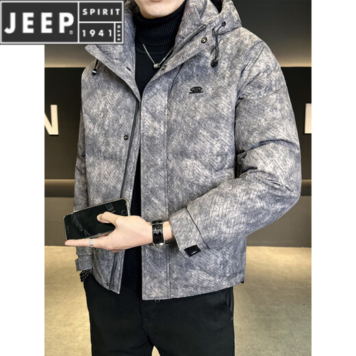 JEEP SPIRIT down jacket men's hooded winter 2025 new thickened warm tie-dyed clothes cold-proof jacket winter green M