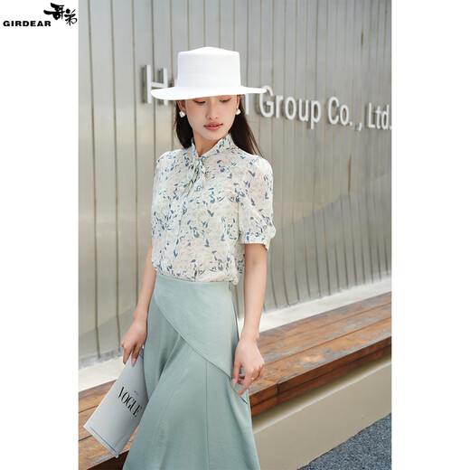 GIRDEAR early spring new style floral fashionable niche shirt for women 1300766 dark floral S (size 2)