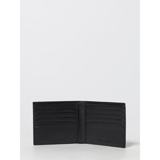 Armani (ARMANI) EA men's wallet black leather stitching folding short clip wallet Black 00U