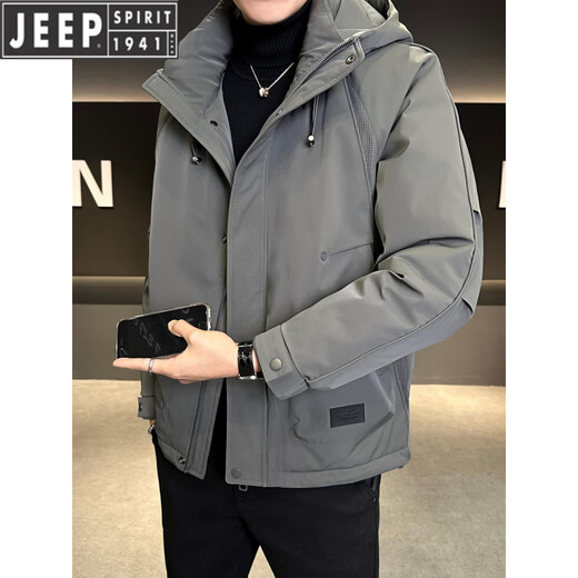 JEEP Мужской пуховик с капюшоном Jeep, зима 2026, новая морозостойкая одежда, утолщенная теплая ветрозащитная куртка, мужская короткая свободная черная XL 135-155Jin Jin равна 0,5 кг