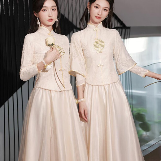 Xinyoujie 2025 Spring New Chinese Style Champagne Cheongsam Slim Bridesmaid Dress Premium 2026 M12 Champagne S