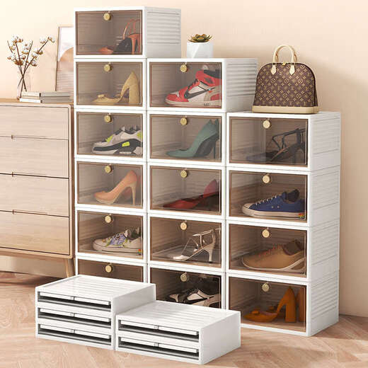 Yusenyi thickened shoe box storage box transparent shoe cabinet storage drawer type plastic folding shoe rack dormitory storage thickened folding model white transparent 1 pack 37x29x21cm