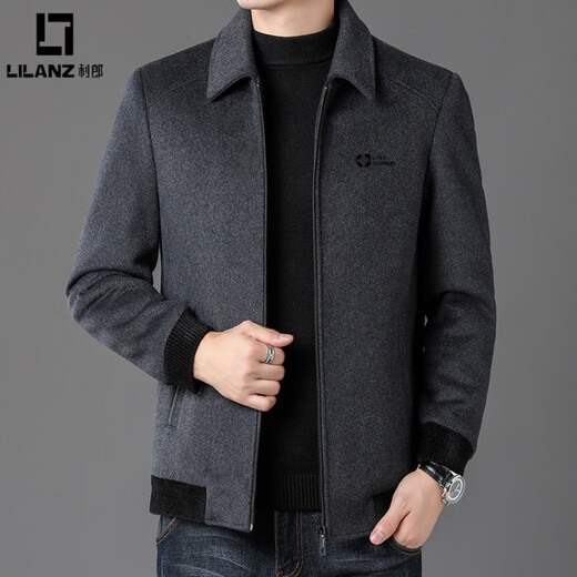 LILANZ Men's Thickened Lapel Sheep Wool Woolen Jacket 2025 New Casual Warm Jacket Middle-aged and Elderly Plush Men's Clothing Gray M