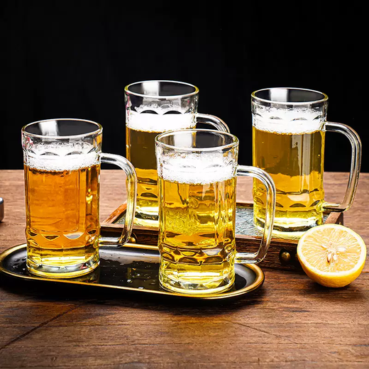 Yusenyi whole piece teahouse special teacup glass two-way water cup household beer cup with handle high-end teacup glass teacup thickened heat-resistant teacup 4 pieces