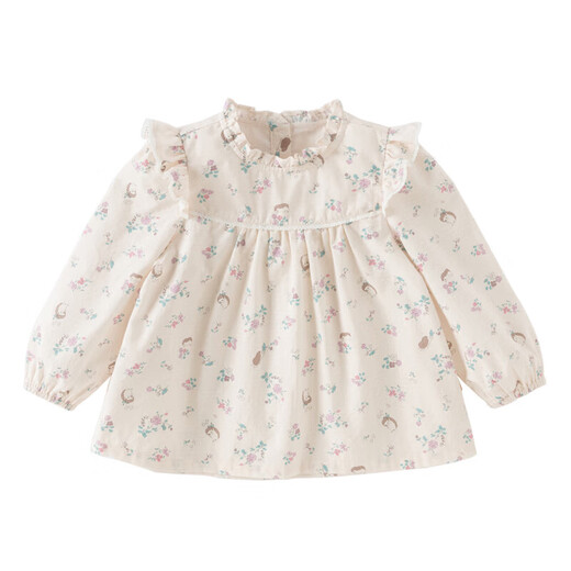 DAVE&BELLA girls' shirts pure cotton baby girl's baby shirts 2026 spring new fashion style children's tops children's clothes little hedgehog print ready stock 80 cm (recommended height 73-80cm)