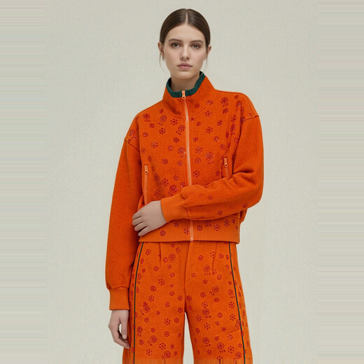 TCH Pure Sheep Wool Suit Women's 26 Years Early Spring Fashion Full Diamond Versatile Temperament Slim Noble Quiet Luxurious Two-piece Set Orange M