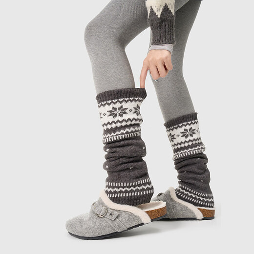 Pami Fair Isle Gray Socks Women's Spring and Summer Bubble Socks Japanese Warm Leg Covers with Snow Boots Spring Mid-calf Stockings Red - Pack 1 Pair One Size