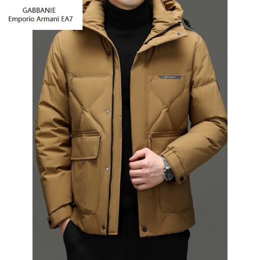 Emporio Armani EA7 Armani зимний деловой повседневный пуховик мужской с капюшоном утепленный теплый полупальто среднего возраста свободный наряд для папы кофейного цвета L 175