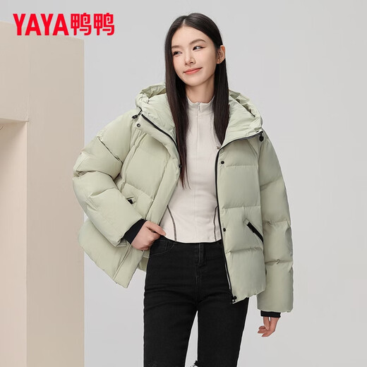 YAYA (YAYA) short down jacket for women 2025 winter new hooded cold-proof cloud-like puff bread jacket thickened warm jacket trendy green L (165)