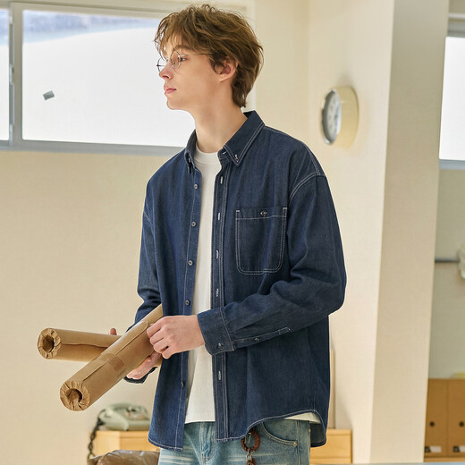 TonLion 2026 spring new men's denim long-sleeved shirt lapel cardigan jacket simple American style commuting style