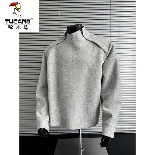 Woodpecker (TUCANO) Clean Fit Gray Spliced Stand Collar Sweatshirt Men's Spring New Men's Fashion High Street Design Thick Top Gray XL