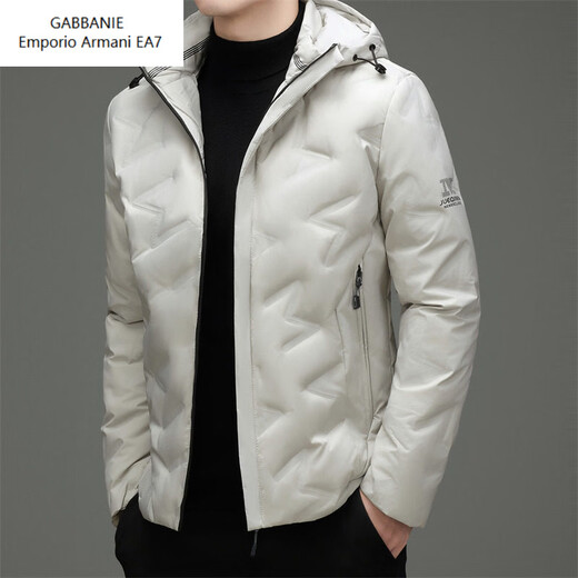 Emporio Armani EA7 Armani Winter Casual Hooded White Duck Down Herren leichte warme Daunenjacke Trendy Korean Herren Loose Beige M Geeignet für 100-120Jin Jin entspricht 0,5 kg