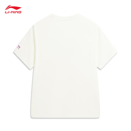 Li Ning Children's Clothing丨Short-sleeved cultural shirt for older girls 2026 new skin-friendly, comfortable, fashionable and casual sports T-shirt, milky white-2 120