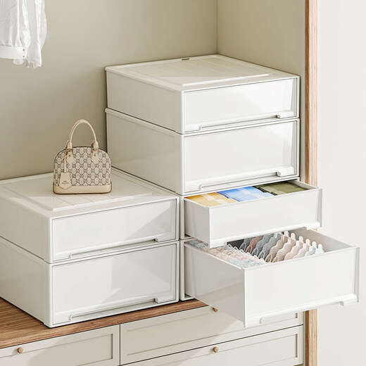 Wing Fantasy Underwear Storage Box Drawer-type Home Wardrobe Clothes Storage Box Sock Organizing Box 36L Pure White with Buckle Depth 40 Width 39 Height 30cm.