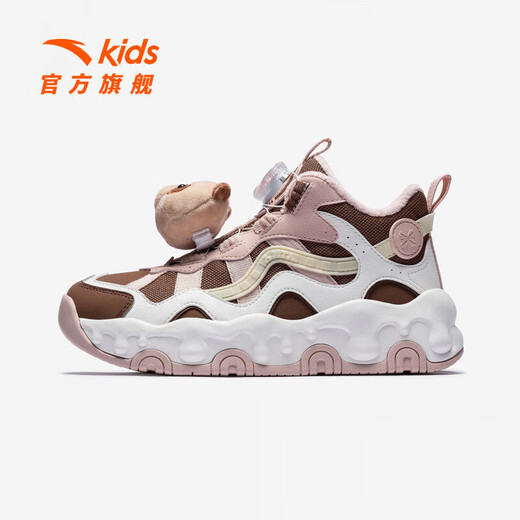 ANTA Children's Synthetic Leather Shoes for Girls and Big Kids 2025 Autumn and Winter New Brownie Velvet Warm Sports Shoes Snow Chestnut Brown/Sea Pink/Ivory White-2 40