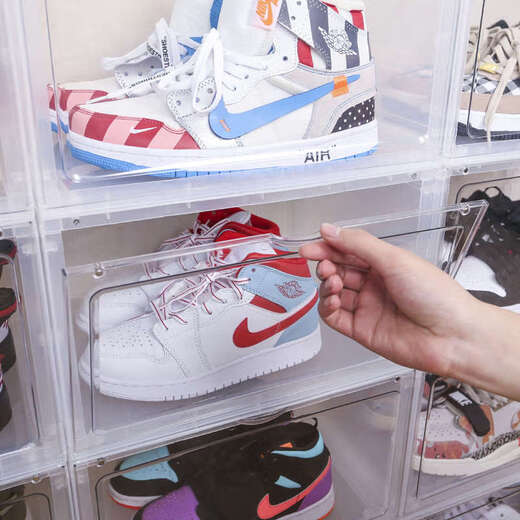 Yusenyi anti-oxidation magnetic shoe storage internet celebrity shoe rack shoe cabinet dormitory bedroom space-saving box shoe rack shoe storage box side opening fully transparent (pack of 12) 36x28x22cm