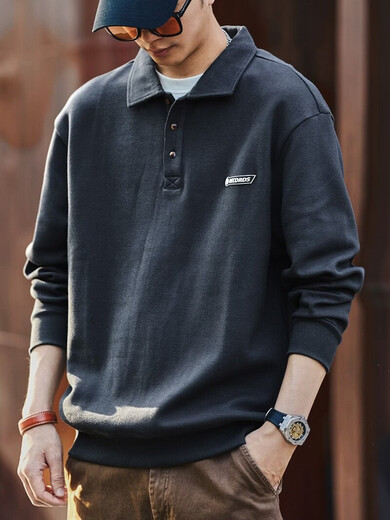 Green Deer American heavyweight long-sleeved Polo shirt for men in spring and autumn trendy brand loose casual cotton sweatshirt men's T-shirt white M suitable for 100-120Jin Jin equals 0.5 kg