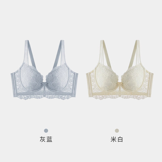 Jianjiang Ice Silk Bra Women's Soft Steel Ring 2026 New Seamless Beautiful Back Women's Gathered Anti-Sagging Sexy Lace Underwear Women's 2-Pack Gray Blue + Off-White 75B