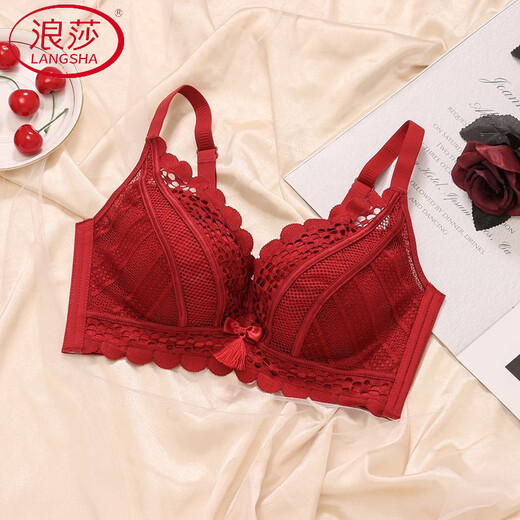 LangSha (LangSha) zodiac year underwear for women red for the Year of the Horse, small breasts push-up, sexy rimless wedding bridal bra set, burgundy - single piece - small breasts push-up 3CM M 70/32 (AB cup)