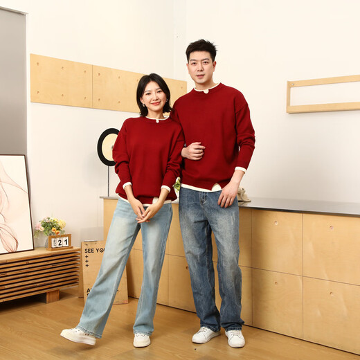 Family portrait, parent-child outfit, red New Year sweater for the Year of the Horse, New Year greeting clothes for a family of three, mother and daughter, high-end style, burgundy sweater/single piece 100, children's size 100 (recommended height 95-105cm)