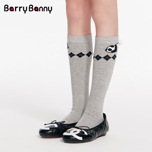 BARRY BANNY Girls' Socks Embroidered Mid-Tube Socks 2026 Spring Medium and Large Children's Light Gray Combed Knitted Socks Diamond Gray One Size