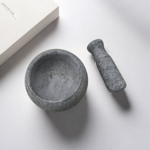 Fantasy household stone mortar natural bluestone garlic mortar garlic grinder garlic small rural old stone mortar old-fashioned garlic mortar bluestone round bowl large model set