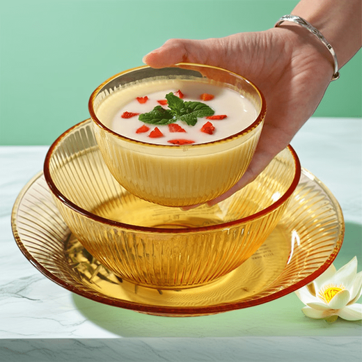 EKCO American Corning glass tableware amber bowl fish plate household tempered glass bowl high temperature resistant instant noodle bowl salad plate large plate * 4 pieces 1120ml