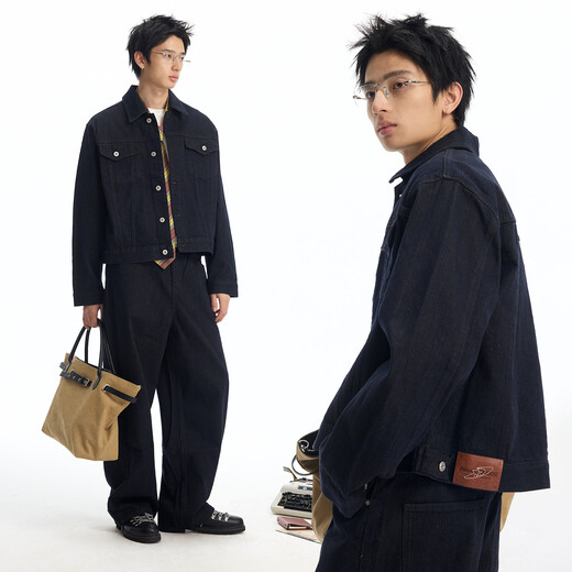 Mr. Jiangnan NewJNXS Retro Denim Raw Cow Work Jacket Spring Heavy Loose Denim Suit for Men and Women Dark Blue Denim Jacket L