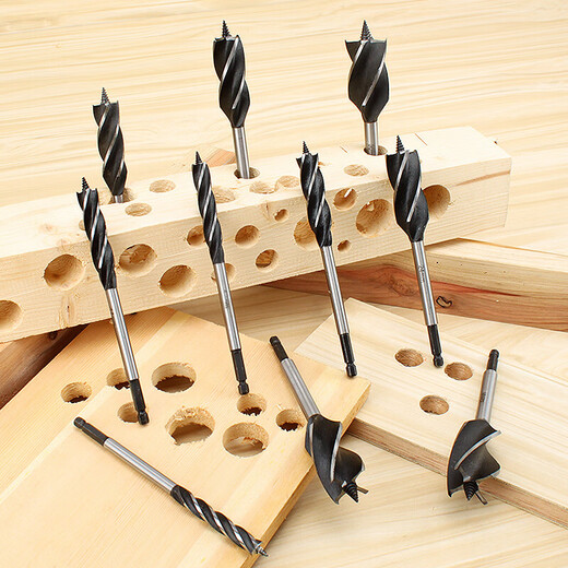 Woodworking drilling bit four-slot four-edged drill wood punching hexagonal handle door lock drawer support reamer drill extension drill 12mm woodworking four-edged drill bit