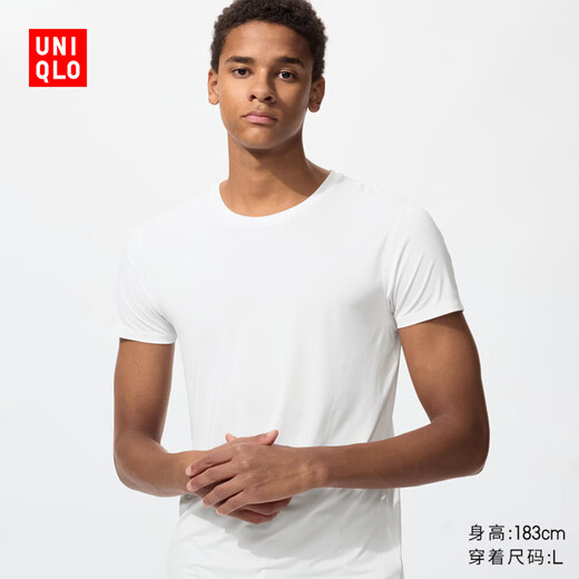 Uniqlo AIRism Camiseta con Cuello Redondo/Ropa Interior de Manga Corta/Chaqueta Air 482514 474236 482514/00 Blanco L
