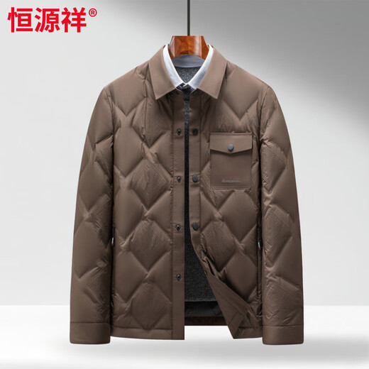 恒源祥爸爸翻领羽绒服冬季新款中老年防寒加厚上衣男士休闲舒适鸭绒外套 棕色 M 170