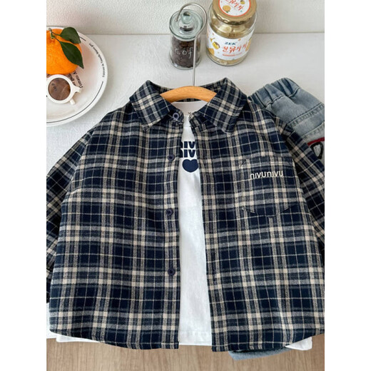 G.duck Korean style boys' brushed plaid shirt, handsome college style spring girl's thin long-sleeved jacket, fashionable red plaid shirt, same style for men and women 110 cm