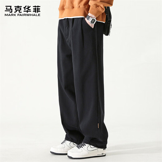 MARK FAIRWHALE pants men's winter American casual pants men's loose trendy wide-leg men's pants black 3XL