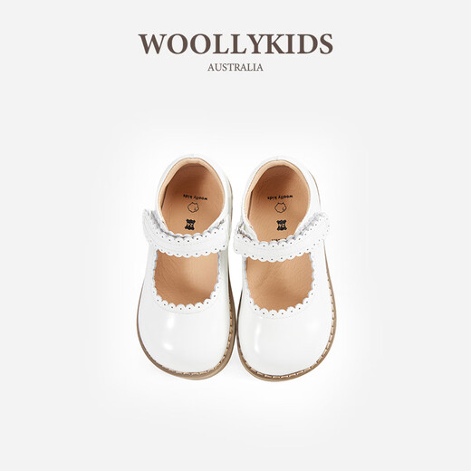 Lamb Wally woollykids Lamb Wally Australian genuine leather baby girl banquet campus retro style anti-slip soft-soled patent leather shoes, ivory white, size 27, inner length 17.0cm, suitable for feet 16.1-16.5cm long