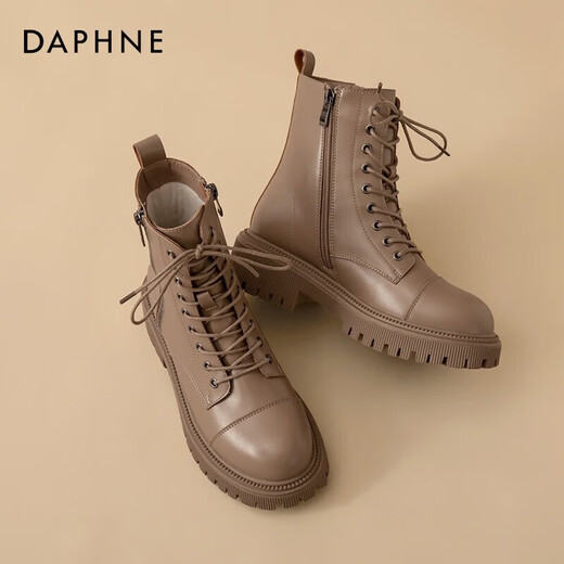 Daphne Martin boots for women 2025 British style small height increasing short boots versatile black work boots milk tea color 37