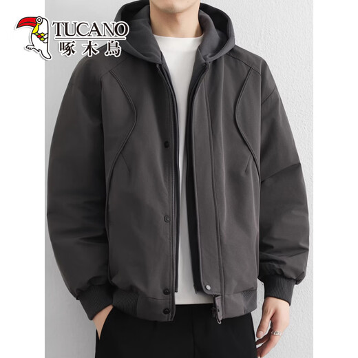 啄木鸟（TUCANO）轻薄羽绒服男士冬季新款宽松短款保暖工装夹克户外冲锋衣外套 黑色 M 【重100-120斤】