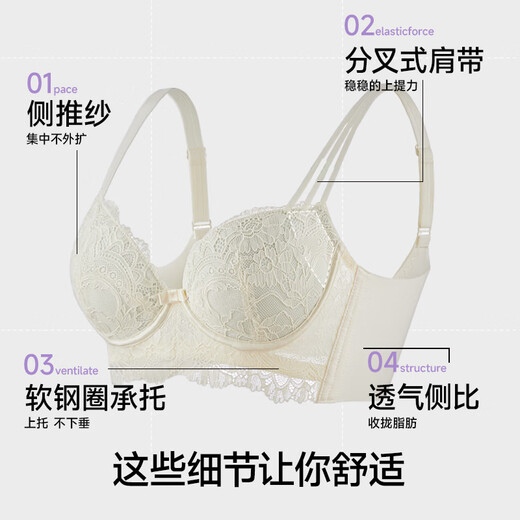 Jianjiang Ice Silk Bra Women's Soft Steel Ring 2026 New Seamless Beautiful Back Women's Gathered Anti-Sagging Sexy Lace Underwear Women's 2-Pack Gray Blue + Off-White 75B