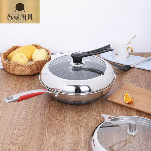 Tuojin thickened stainless steel wok lid and heightened tempered glass lid can stand the wok lid 30CM32cm34cm household extra thick and heightened 28CM dovetail button_limited time anti-scalding button