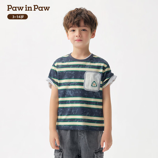 PawinPaw cartoon bear children's clothing 26 spring and summer new boys' short-sleeved striped T-shirt