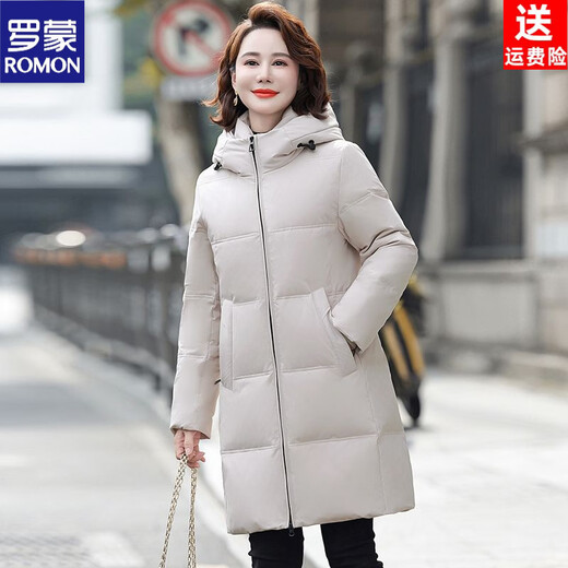 ROMON 2026 New Down Jacket Women's Mid-Length Middle-aged Fashionable Winter Thick Loose Warm Temperament Jacket Hot Style Red 3XL Recommended 120-136 Jin Jin equals 0.5 kg