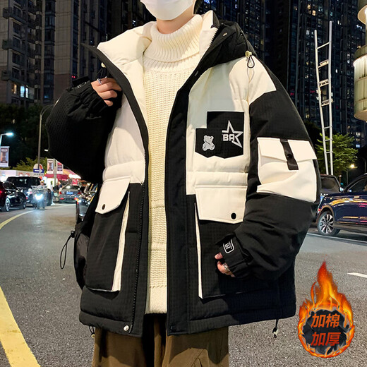 New cotton-padded jacket for men in winter, thickened with cotton and warm, men's cotton-padded jacket, handsome teenagers and big children's hooded cotton-padded jacket, beige 802 XL recommended 125-140Jin Jin is equal to 0.5 kg