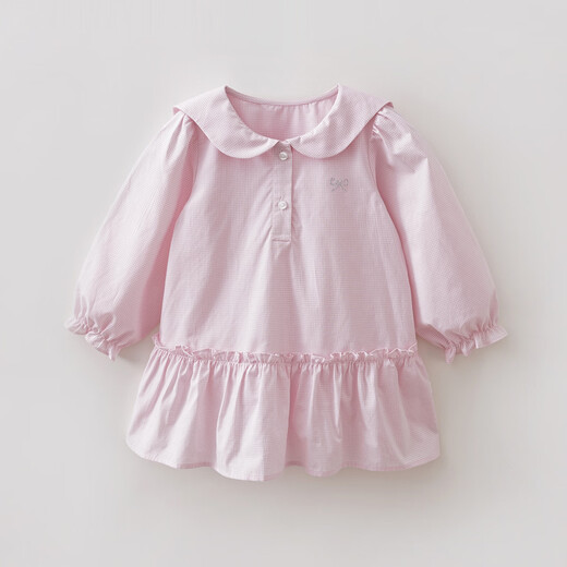 MARC&JANIE Mark Jenny pink and white plaid girls navy collar dress baby skirt 2026 spring new style 560128 pink and white plaid 90 cm (recommended height 81-90cm)